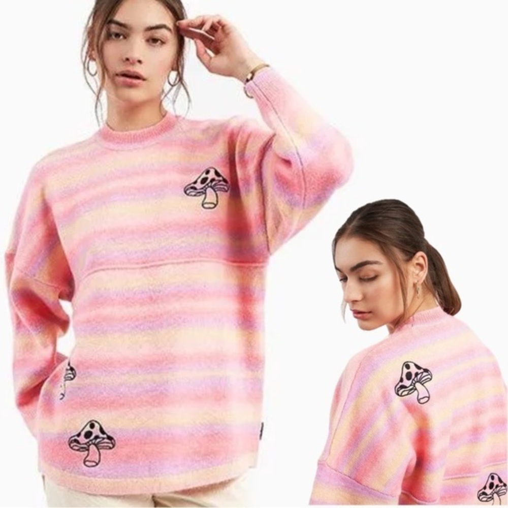 Spirit Jersey Psychedelic Pink Purple Ombre Mushroom Stripe Y2K 90s Knit Sweater